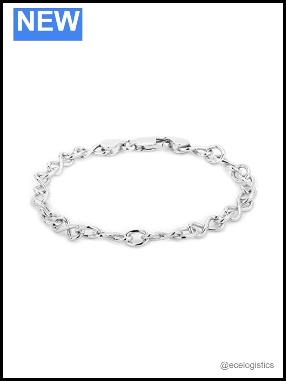 Sterling Silver Rhodium Plated Infinity Link Chain Bracelet Handcrafted 7.5"